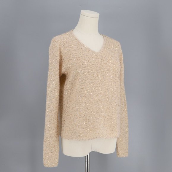 Garnet Hill Wool Alpaca Blend Sequined V-Neck Sweater Size XS - Picture 3 of 9